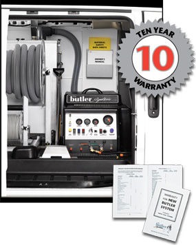 10-Year Warranty  on a new Butler truckmount carpet cleaning machine
